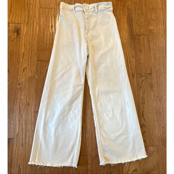 Zara Marine high rise wide leg cream jeans raw hem size 4 - Picture 10 of 11